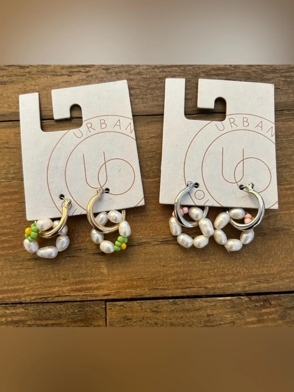 Urban Outfitters Bundle Pearl and Bead Hoop Earrings pink and green